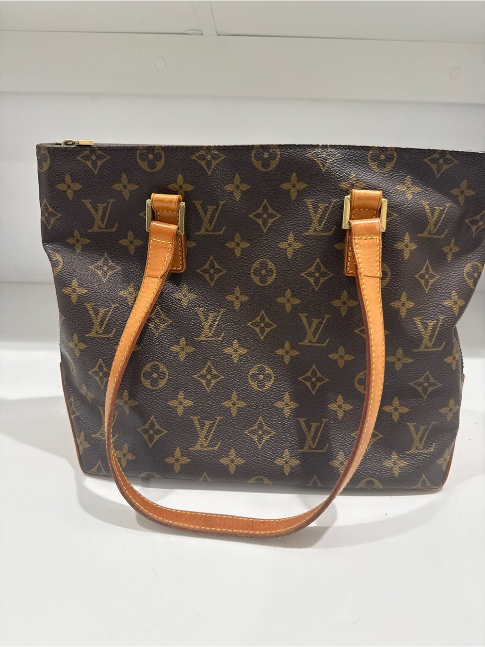 Louis Vuitton Monogram Canvas Tote in Brown with Tan Straps